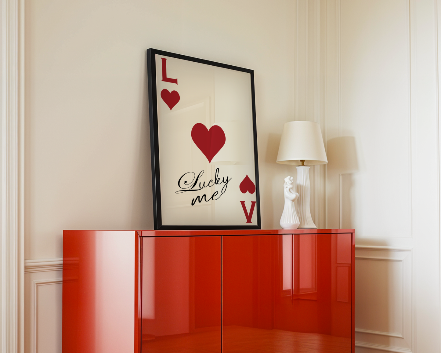 Lucky Me Red Playing Card Poster